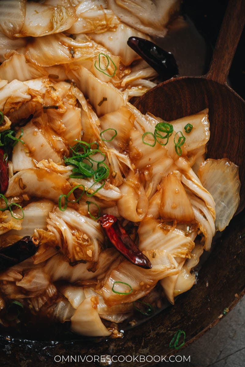 Napa cabbage stir fry close-up
