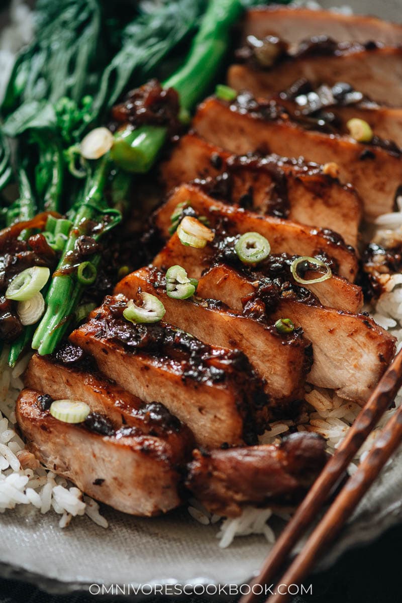 Sliced pork chops with black bean sauce