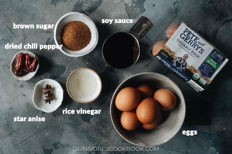 Ingredients for making soy sauce eggs