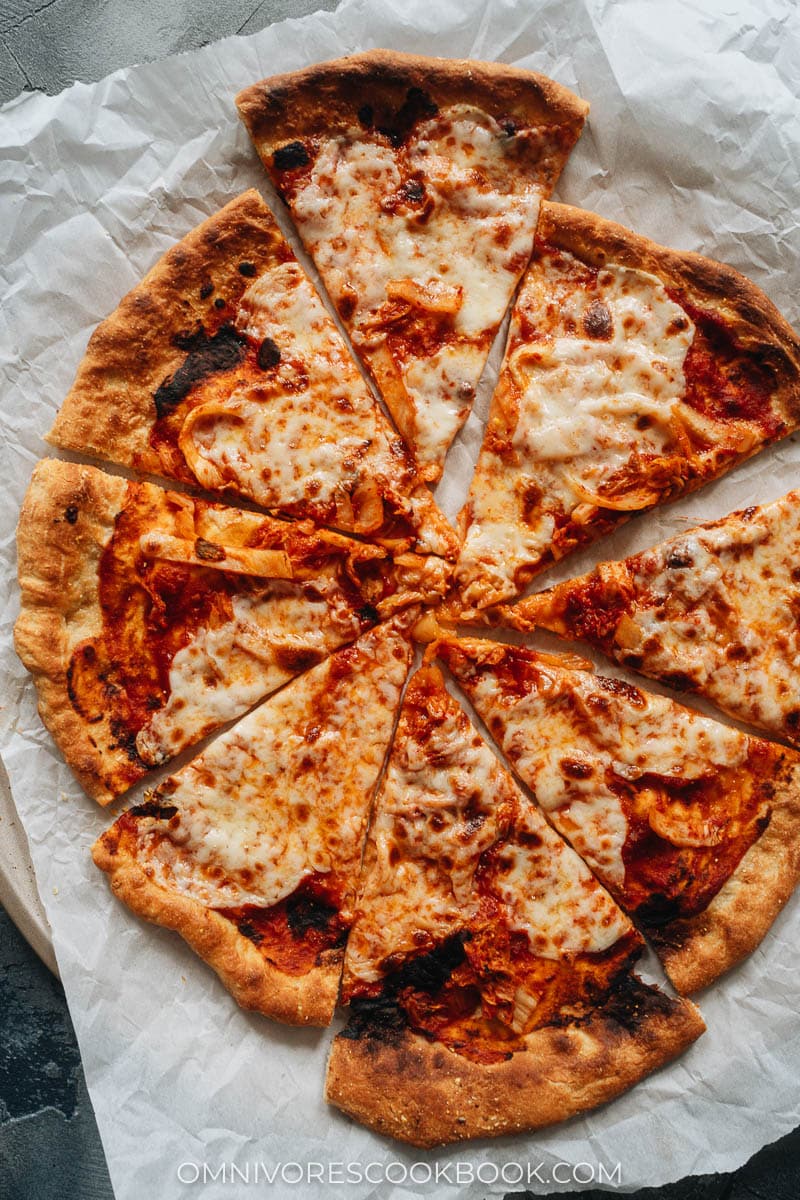 Homemade kimchi pizza