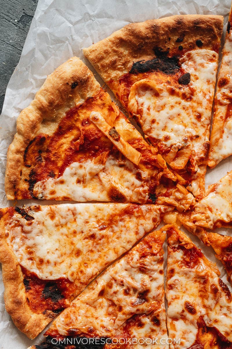 Pizza with hot sauce and mozzarella