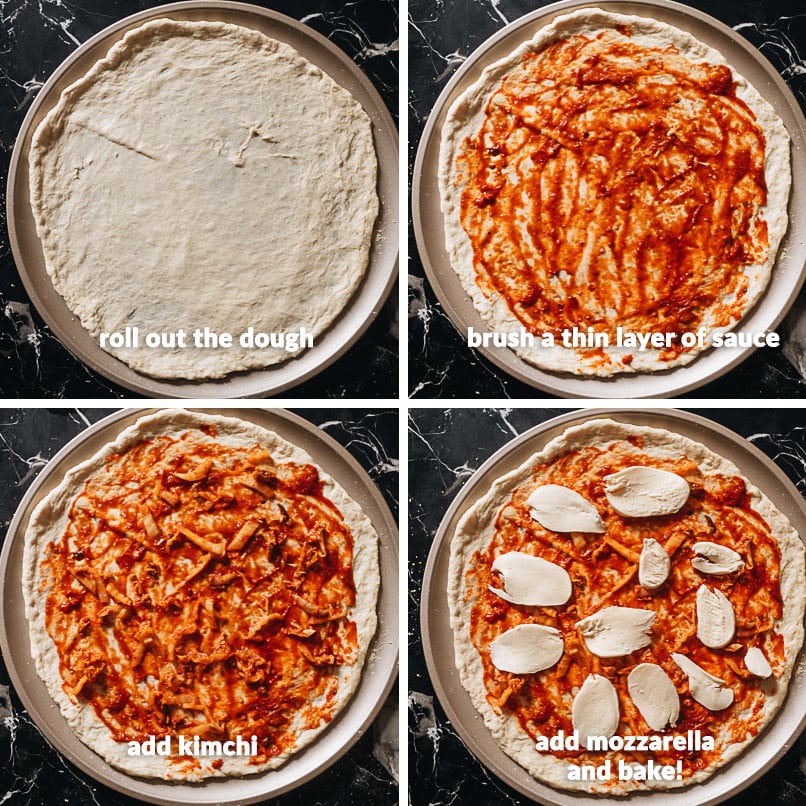 Making kimchi pizza step-by-step