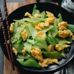 Delicate and delicious celtuce stir fry with eggs is an authentic Chinese homestyle dish that gives you a unique balance of texture and taste that you won&rsquo;t want to miss! {Gluten-Free, Vegetarian}