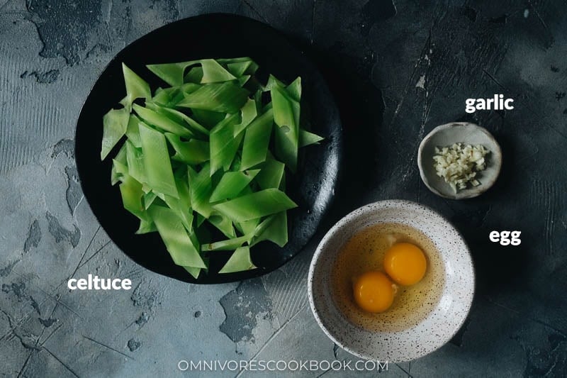 Ingredients for making celtuce stir fry with eggs