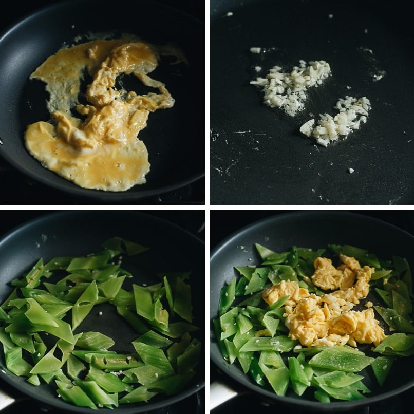 Celtuce stir fry with eggs cooking step-by-step