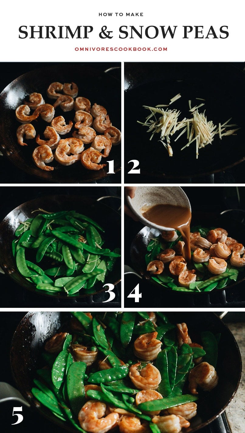 Cooking shrimp with snow peas step-by-step