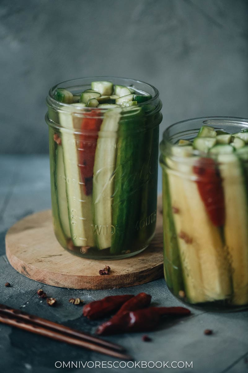 Homemade pickled cucumber close up