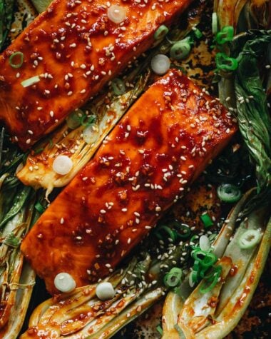 Salmon glazed with sweet and sour sauce