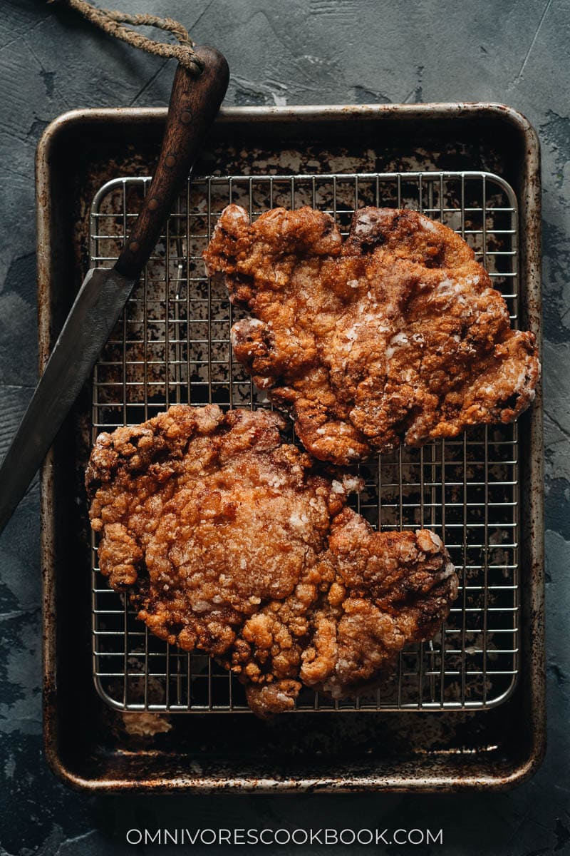 Fried pork chops on a tray