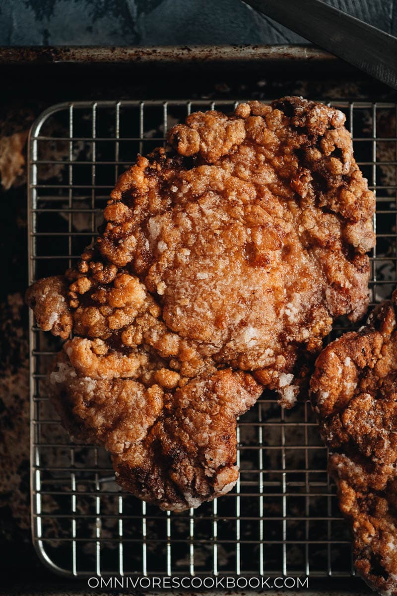 Fried pork chops close up