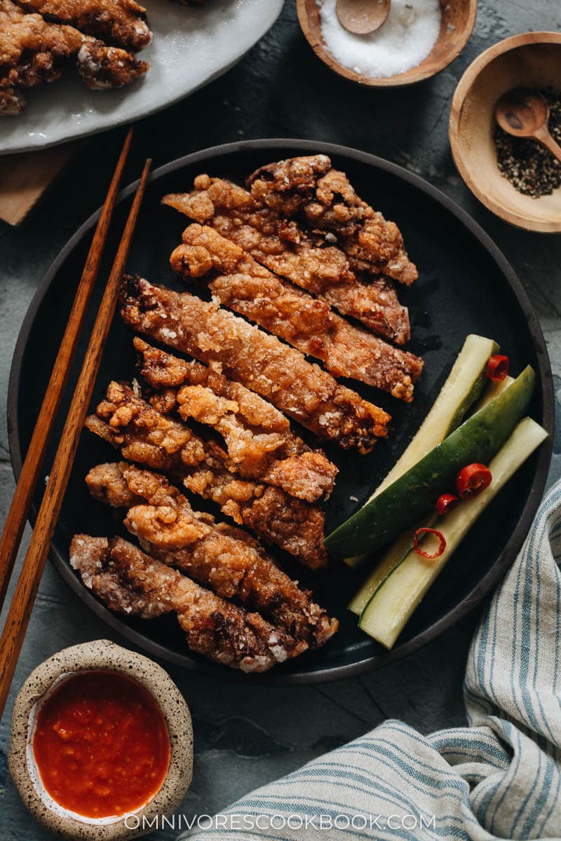 Sliced Chinese fried pork chops