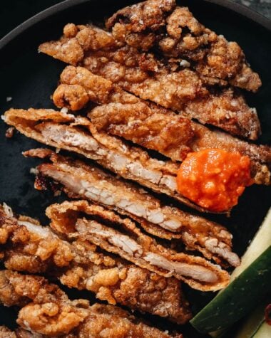 Chinese fried pork chops close up