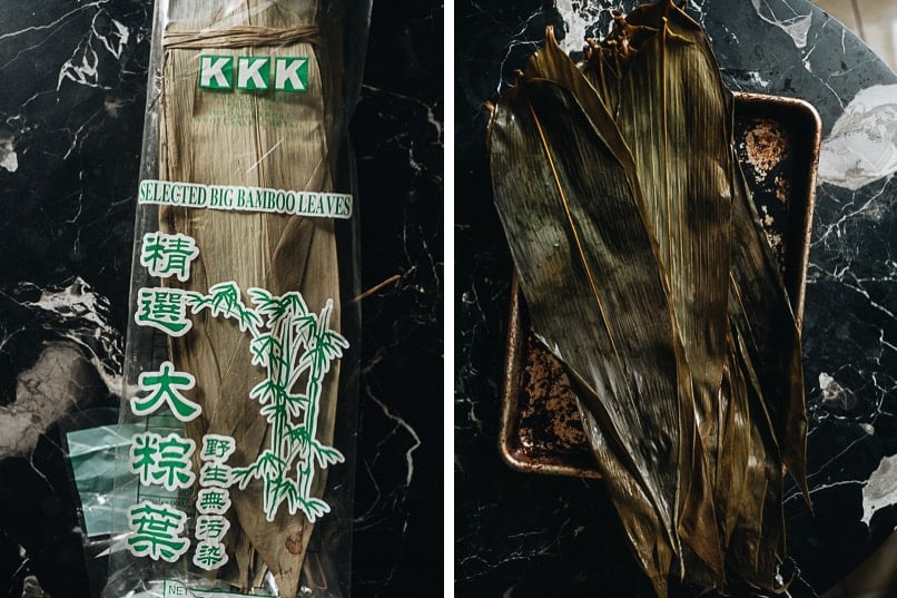 Dried and soaked bamboo leaves for making zongzi