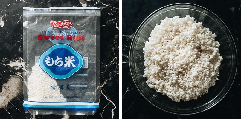 Packaged and soaked sweet rice
