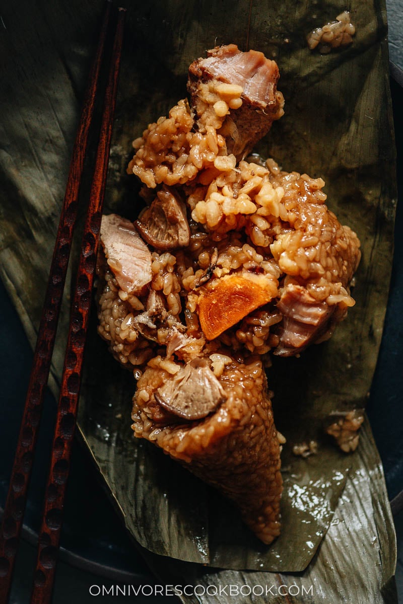 Pulled apart zongzi close-up
