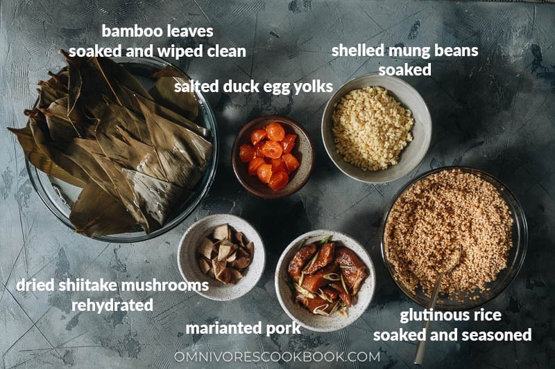 Ingredients for making pork zongzi