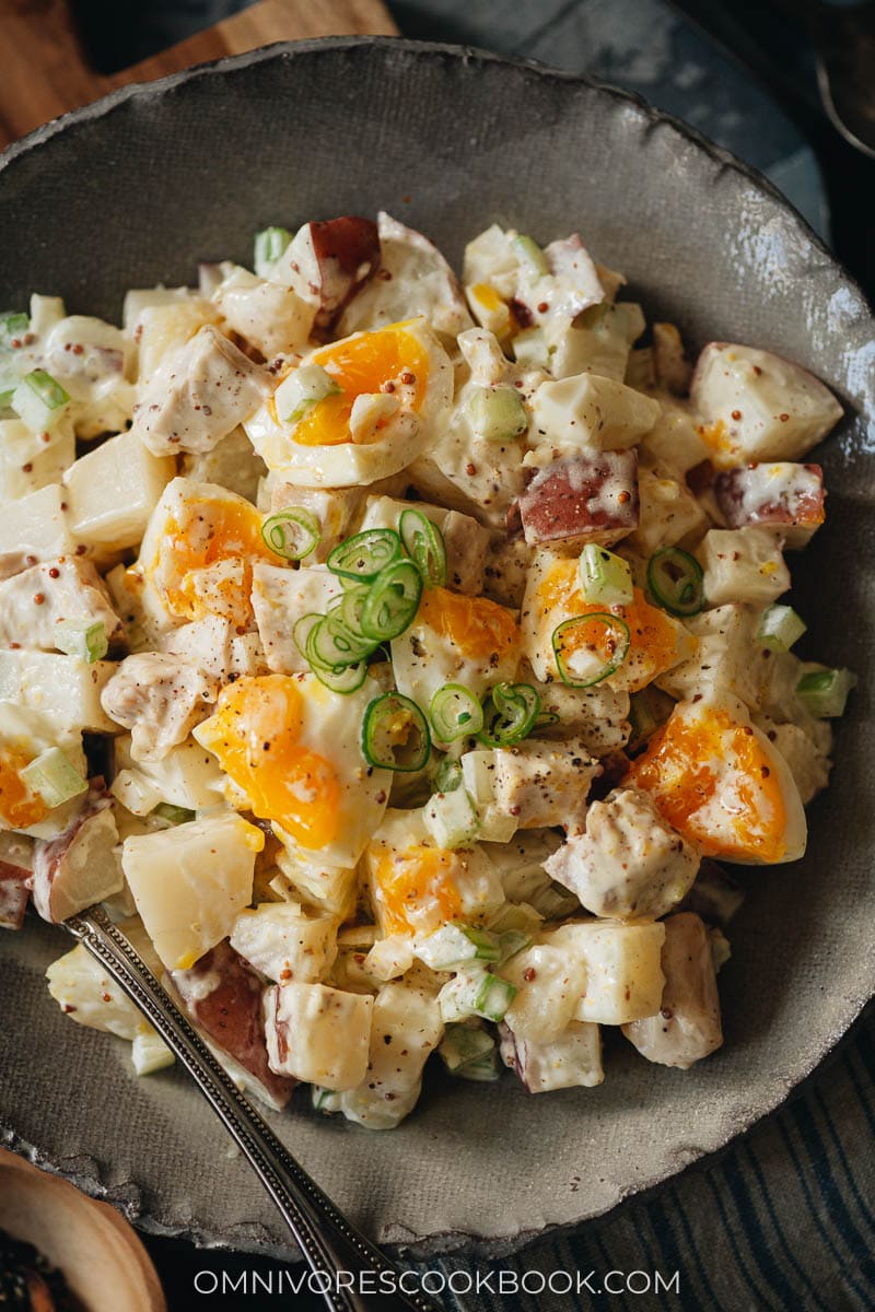 Chicken potato salad close up
