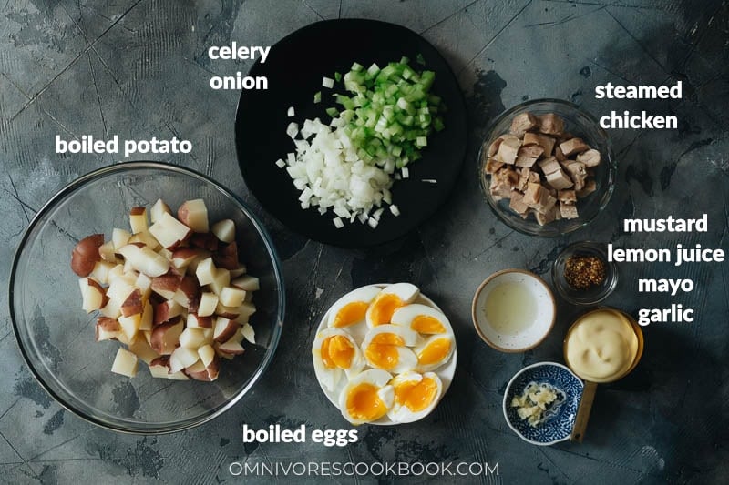 Ingredients for making chicken potato salad