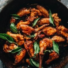 Authentic Chinese restaurant-style flavors abound in this three cup chicken recipe that is simple to make with absolutely aromatic results. {Gluten-Free Adaptable}