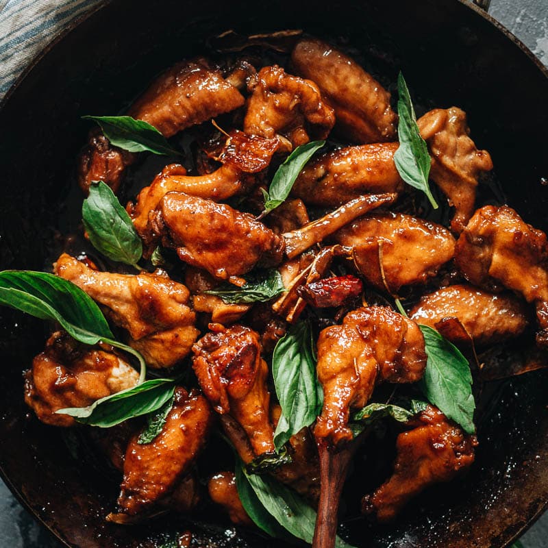 Authentic Chinese restaurant-style flavors abound in this three cup chicken recipe that is simple to make with absolutely aromatic results. {Gluten-Free Adaptable}