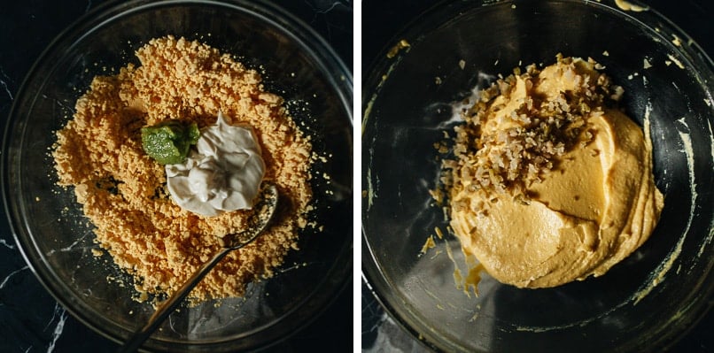 Making deviled eggs filling