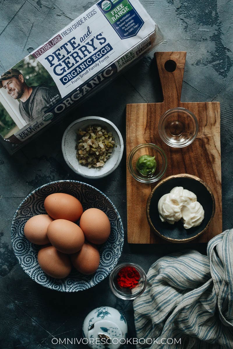 Ingredients for making deviled eggs