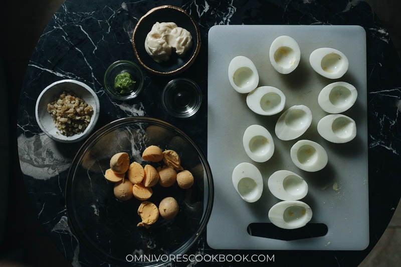 Making deviled eggs