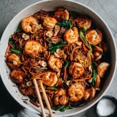 A quick and delicious fried noodle dish with big seafood flavors, you’ll have it ready faster than takeout could possibly arrive!