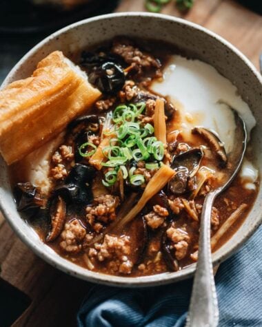Dou Fu Nao topped with gravy and fried dough