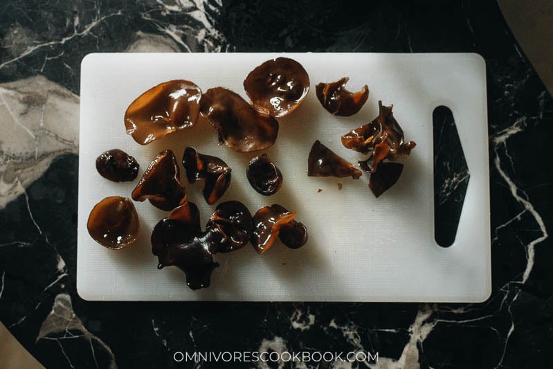 Rehydrated wood ear mushrooms