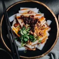 A traditional Chinese street food that&rsquo;s bursting with the flavors of a savory spicy sauce, liang fen is just what you need to bring a taste of China to your own kitchen this weekend! {Gluten-Free adaptable, Vegan}