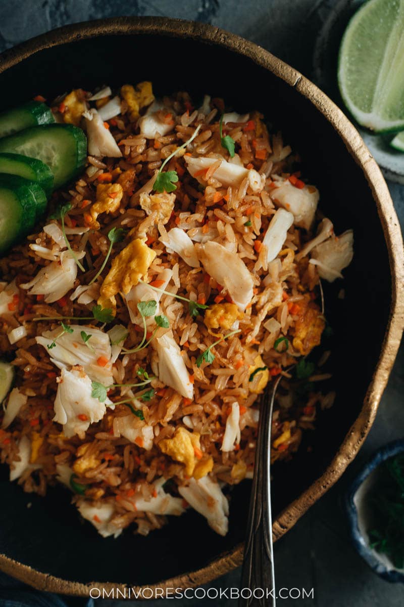 Crab fried rice close up