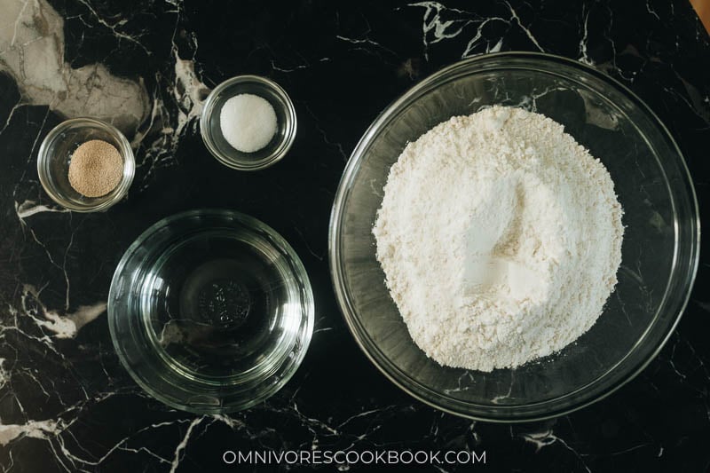 Mise-en-place for Chinese steamed bao bun dough