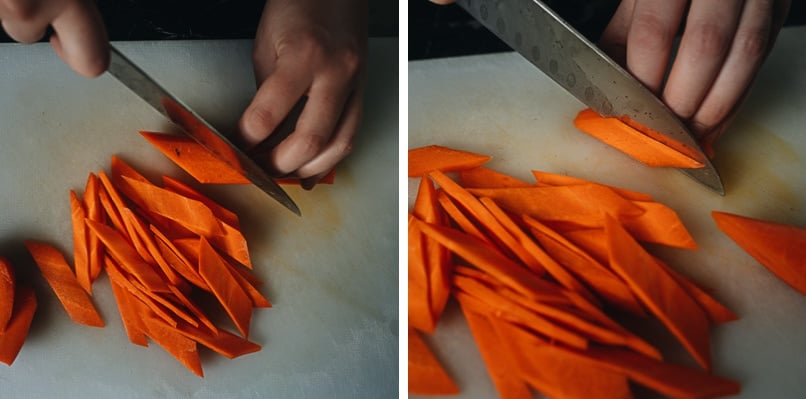 How to cut carrots into diamond shape