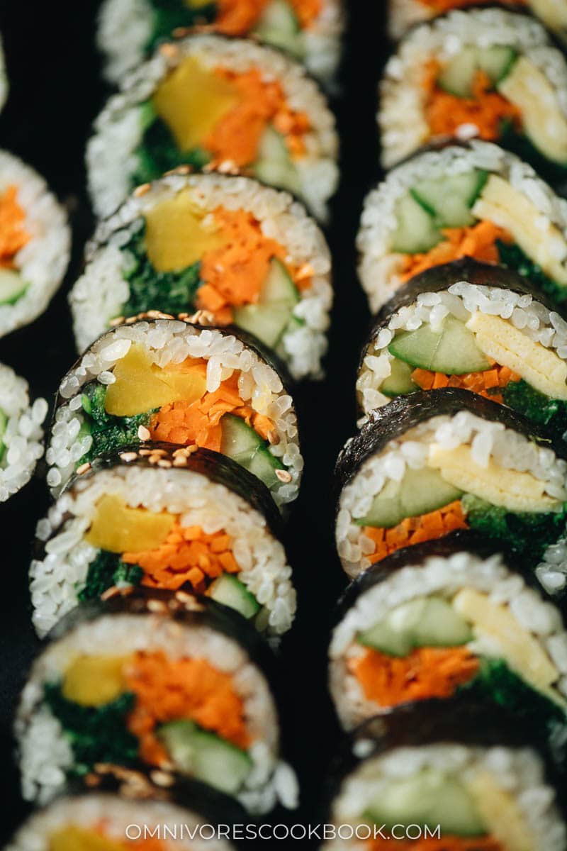 Close up of Korean vegetarian kimbap
