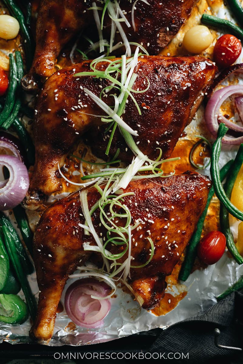 Honey soy glazed roast chicken with crispy skin