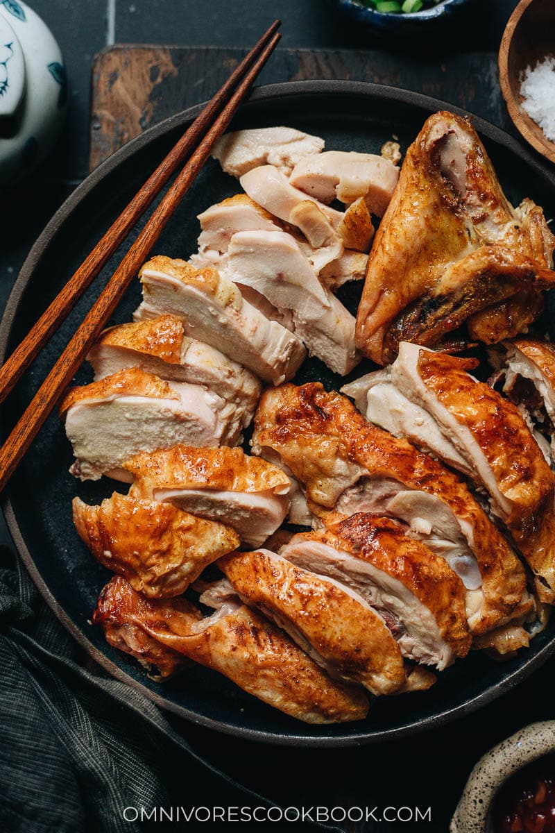 Carved salt baked chicken close up