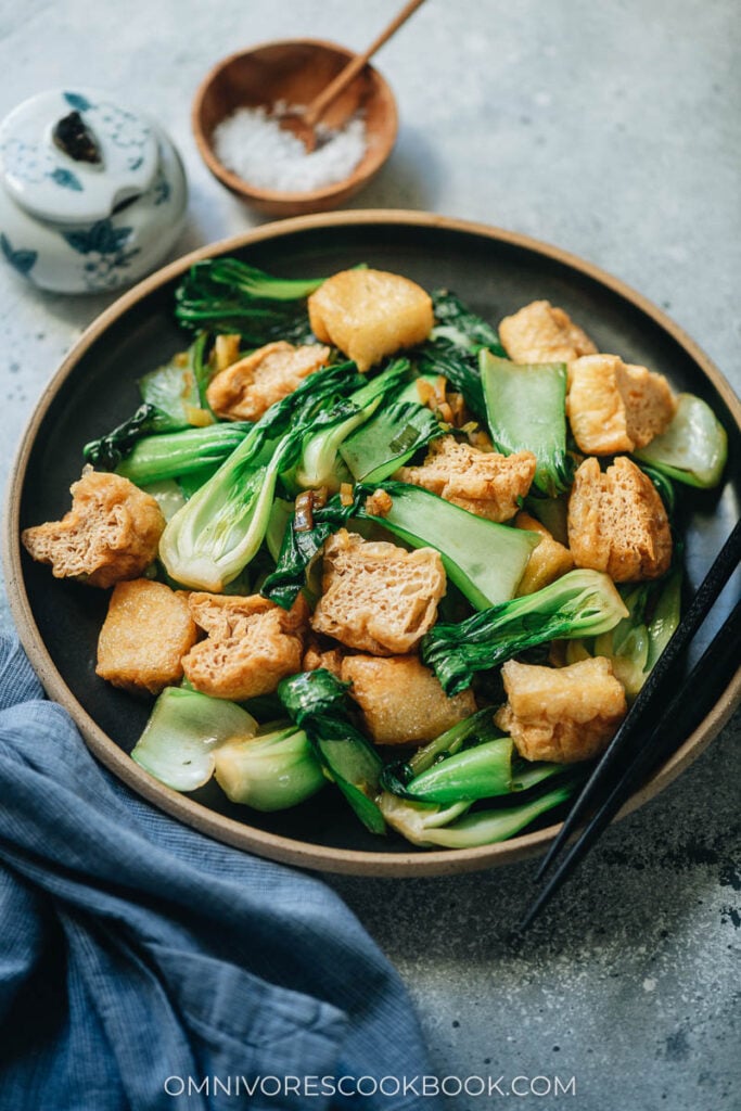 Bok choy stir fry with fried tofu