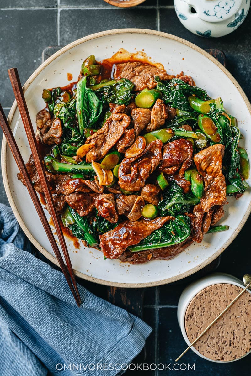 Stir fried beef with gai lan