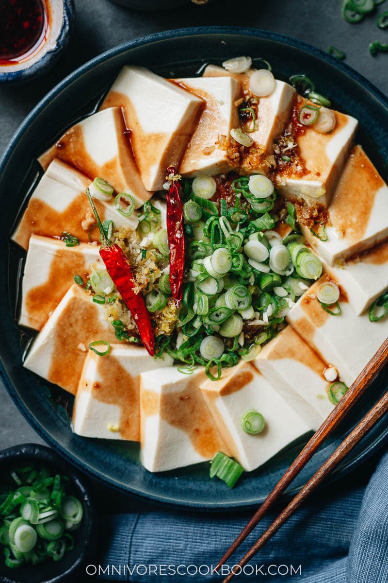 Homemade steamed tofu close up