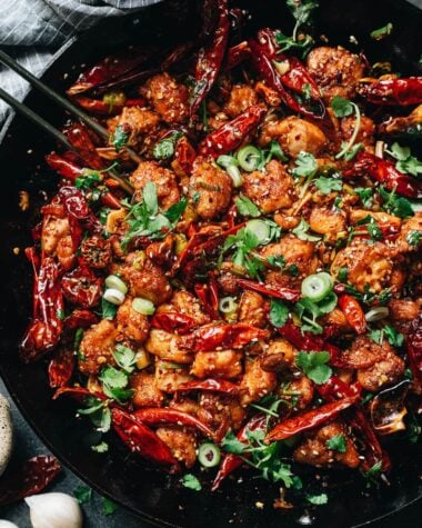 La Zi Ji with chili peppers close up