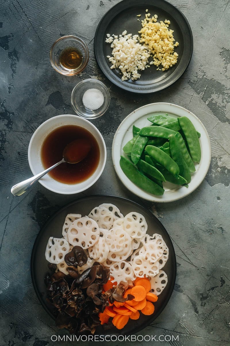 Ingredients for making lotus root stir fry