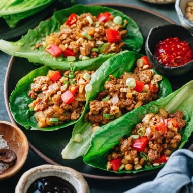 Pork san choy bow close-up
