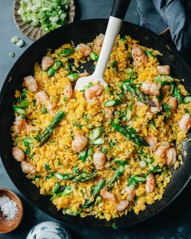 Golden fried rice in a pan