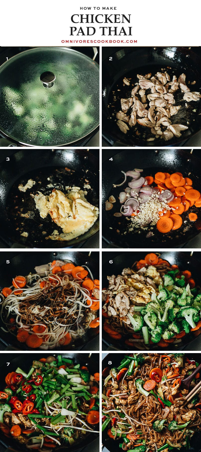 How to cook chicken pad thai at home step by step