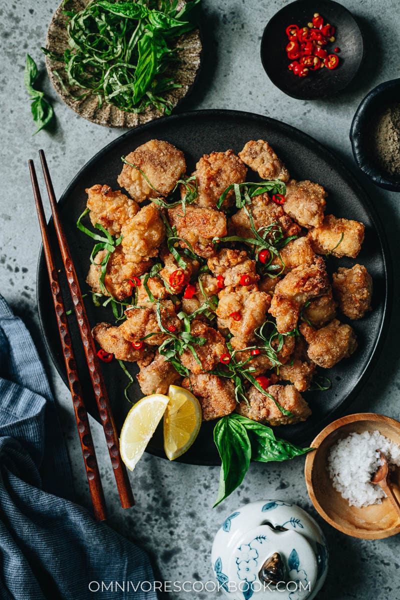 Air fryer salt and pepper chicken served in a plate