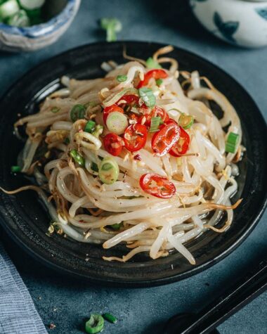 Chinese bean sprout salad close up