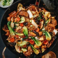 An epic vegetable stew that features colorful vegetables, tender vermicelli noodles and fried tofu braised to perfection in a savory earthy sauce. Whether you’re making this as the centerpiece of your dinner party or Chinese New Year celebration, or you simply want something hearty and healthy for dinner, this is the dish for you! {Vegan, Gluten-Free Adaptable}