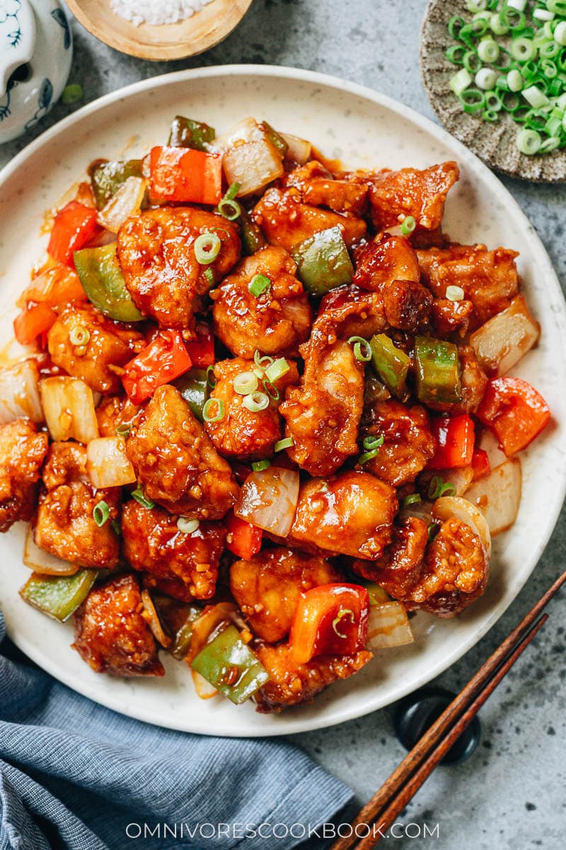 Air fryer sweet and sour chicken close up
