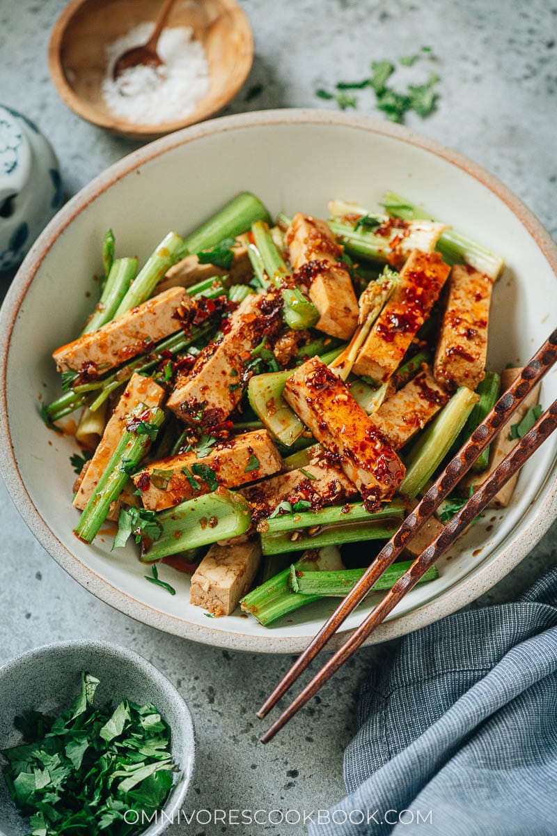 Tofu and celery salad with chili oil
